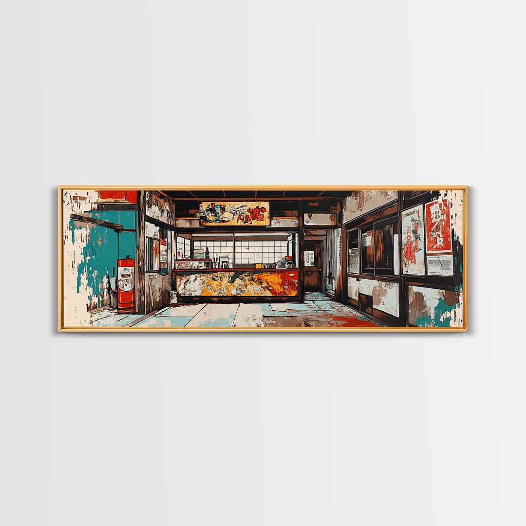 Retro Japanese Storefront Interior Wall Art, Urban Street Art, Japan Poster, Kitchen Decor, Restaurant Decor, Canvas Print