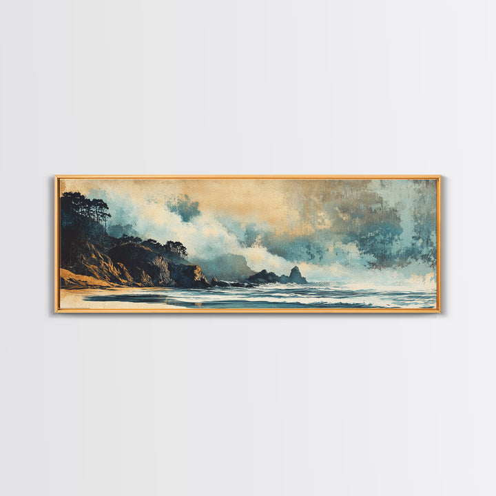 Stormy Coastal Waves And Dark Cliffs Canvas Print, Moody Seascape Wall Art, Ocean Decor, Beach House Living Room Art Print