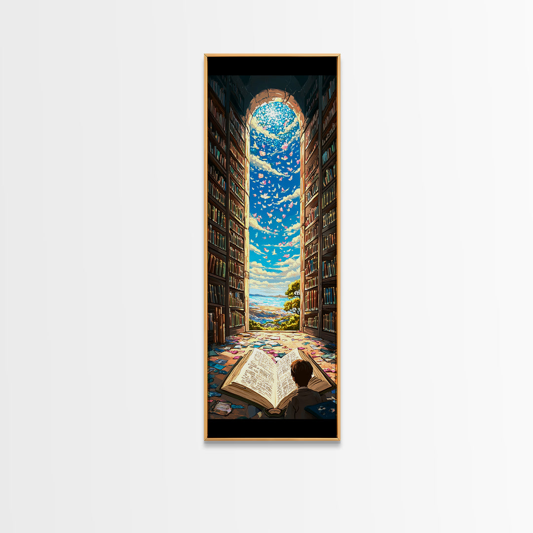 Open Book Library Arch With Birds Canvas Print, Book Lover Wall Art, Reading Nook Decor, Magical Home Office Artwork Gift
