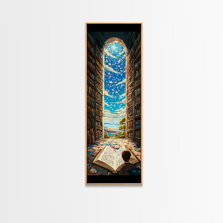Open Book Library Arch With Birds Canvas Print, Book Lover Wall Art, Reading Nook Decor, Magical Home Office Artwork Gift