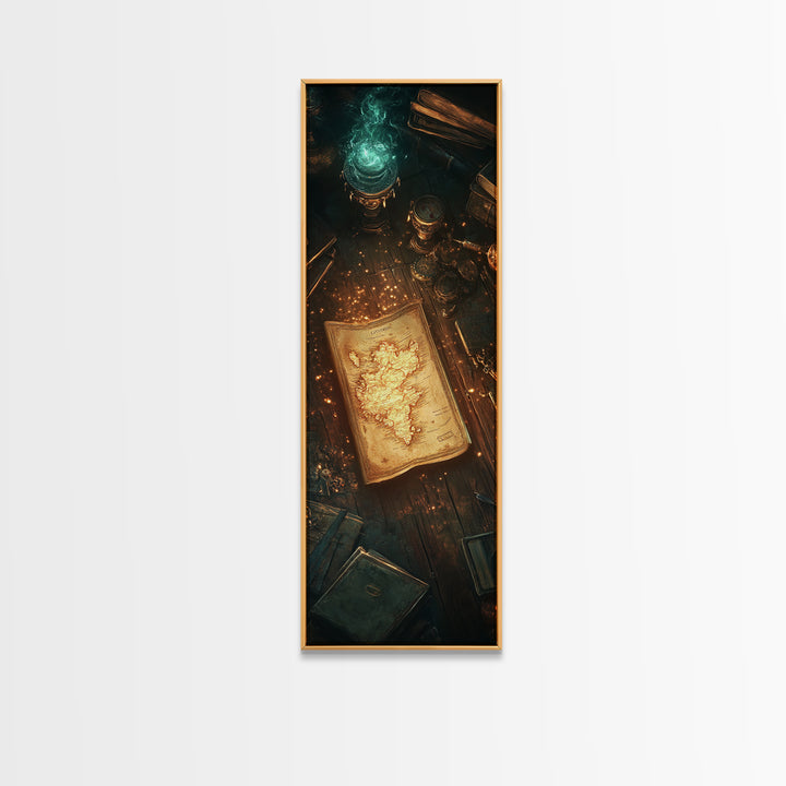 Glowing Ancient Manuscript Wall Art, Mystical Alchemy Desk Decor, Dark Academia Bookish Print For Library Study Room Decor