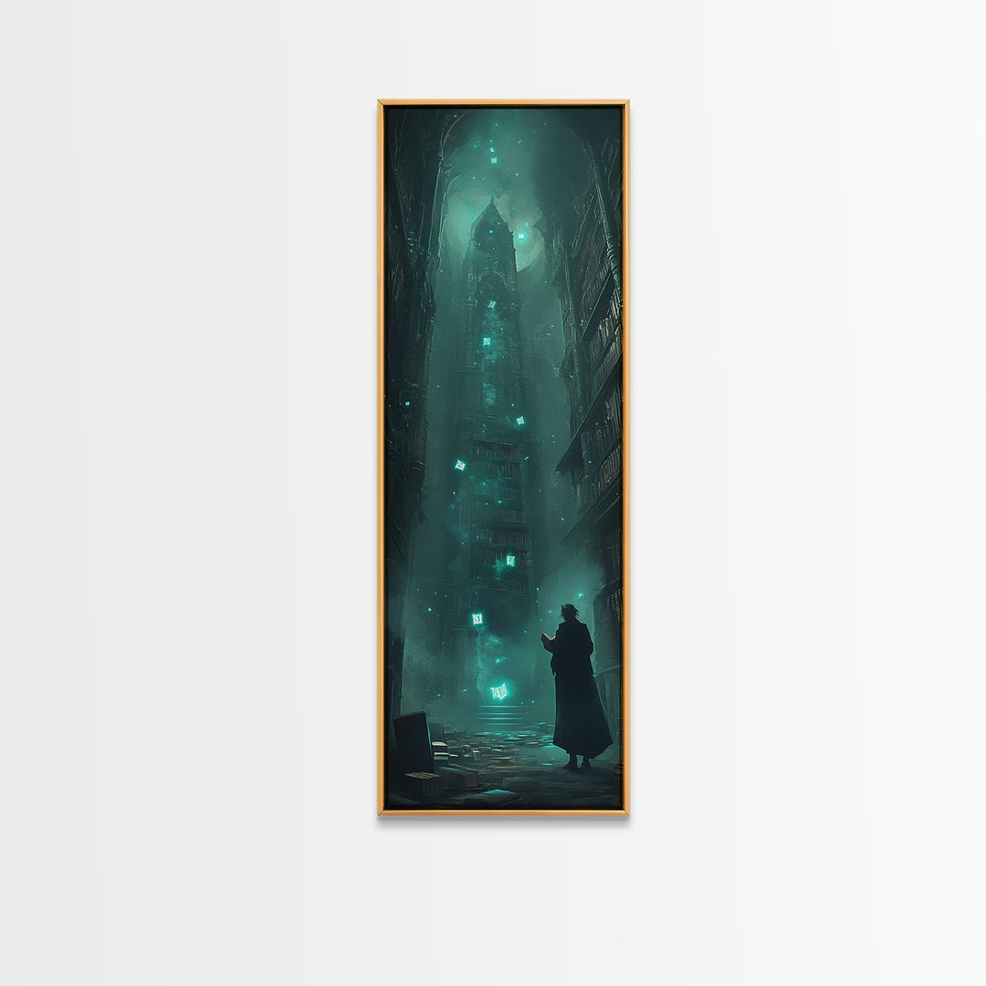 Dark Gothic Tower In Misty Alley Wall Art, Fantasy Cityscape Print, Moody Library Decor, Dark Academia Wall Decor Gift For Him