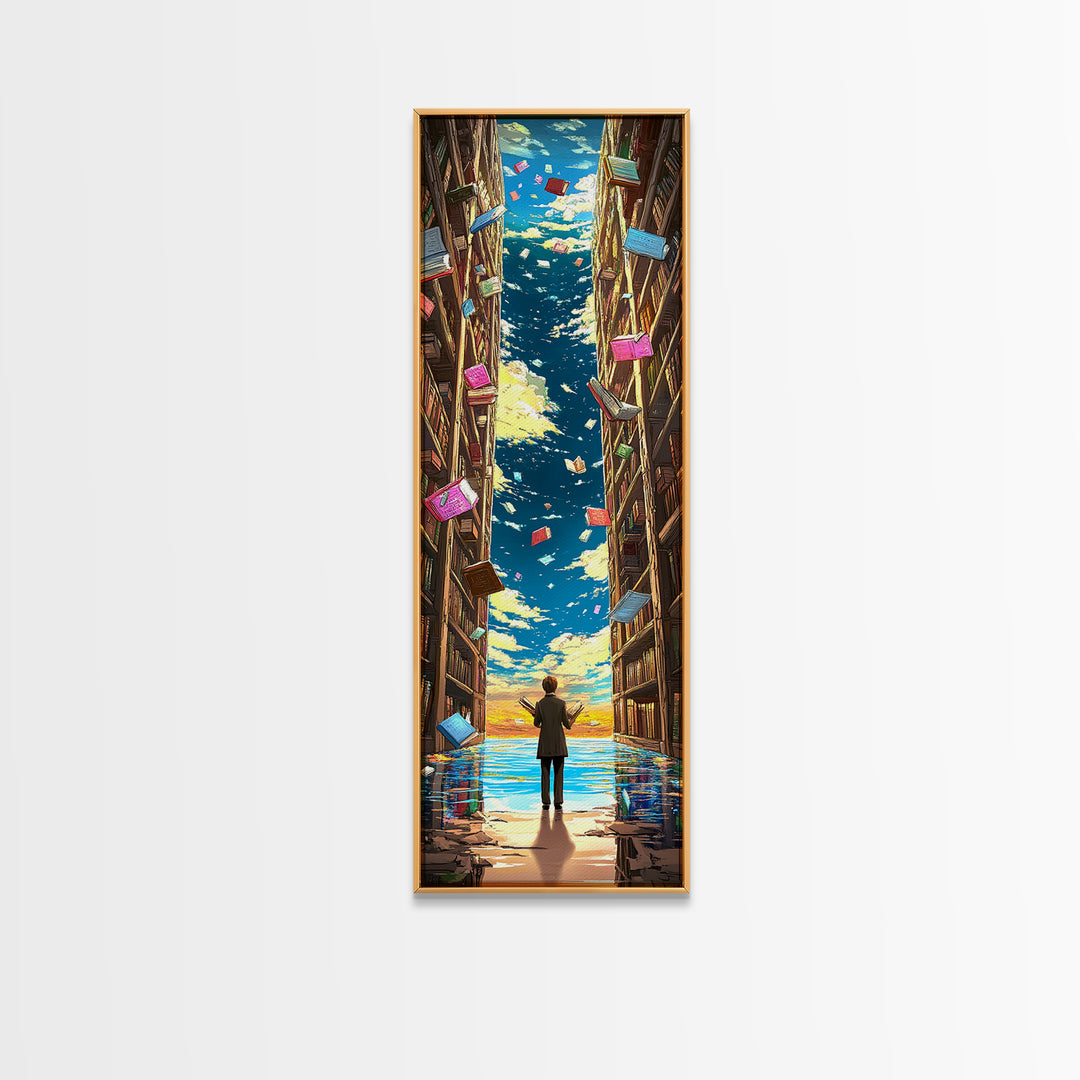 Endless Library Canyon With Flying Books Canvas Print, Book Lover Wall Art, Fantasy Library Decor, Reading Nook Gift For Readers
