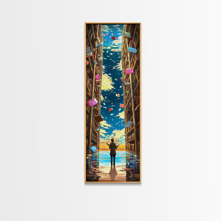 Endless Library Canyon With Flying Books Canvas Print, Book Lover Wall Art, Fantasy Library Decor, Reading Nook Gift For Readers