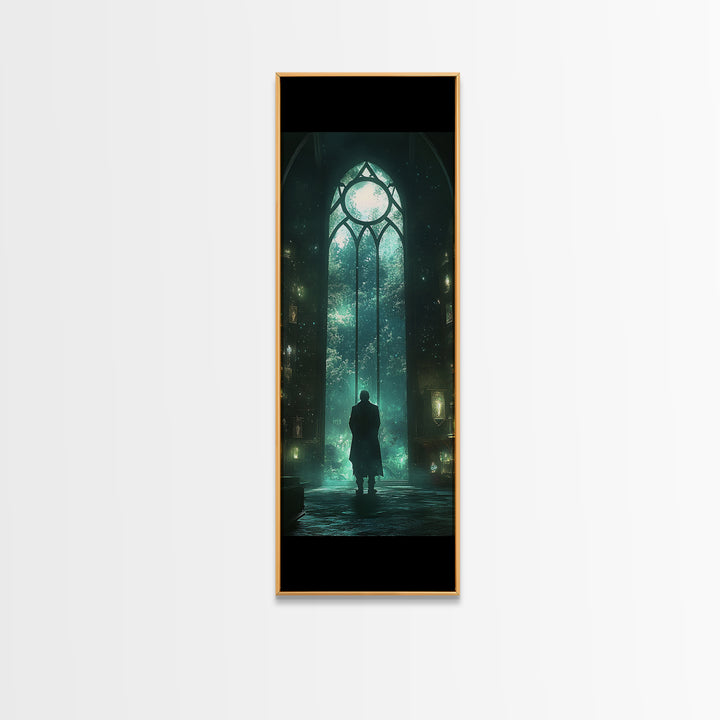 Mystical Gothic Library Window Wall Art, Dark Academia Fantasy Artwork, Moody Bookish Decor, Magical Reading Nook Print