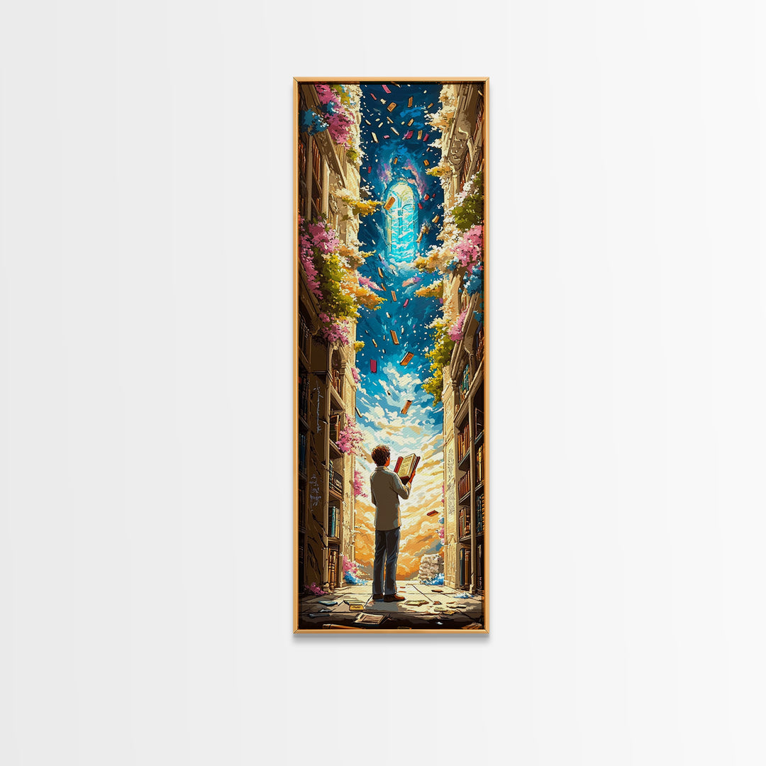 Young Reader Beneath Magical Book Portal Wall Art, Whimsical Library Decor, Cozy Fantasy Reading Nook Print For Book Lovers