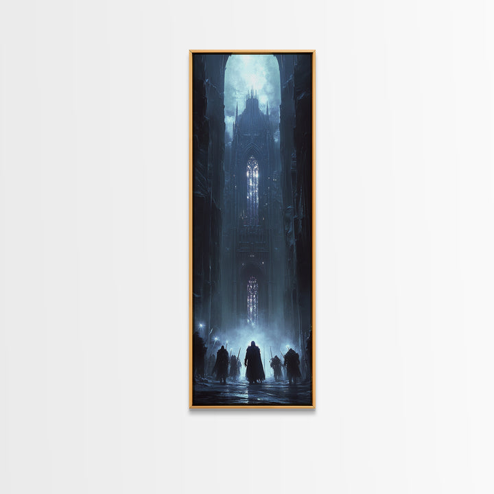 Moonlit Gothic Cathedral In Blue Mist Wall Art, Dark Fantasy Castle Canvas, Moody Medieval Decor, Dramatic Fine Art Print