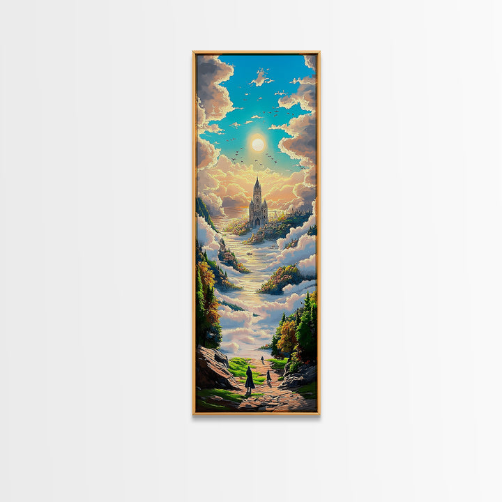 Castle In The Clouds Along Sunlit Valley Canvas Print, Dreamy Fantasy Landscape Wall Art, Whimsical Nursery Decor Gift For Her