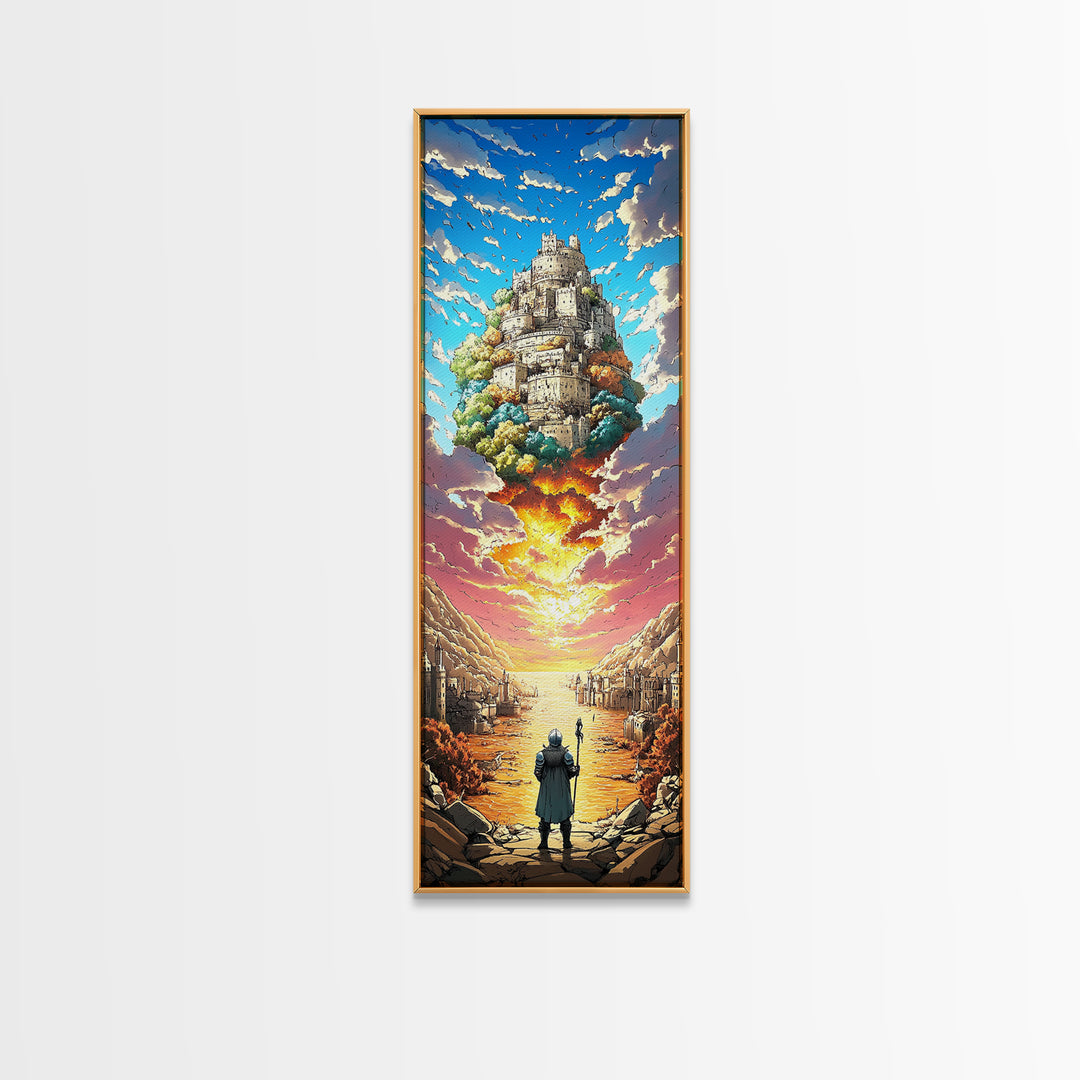 Floating Castle Sunset Canvas Print, Epic Fantasy Wall Decor, Medieval Kingdom Art, Magical Landscape Living Room Decor Gift