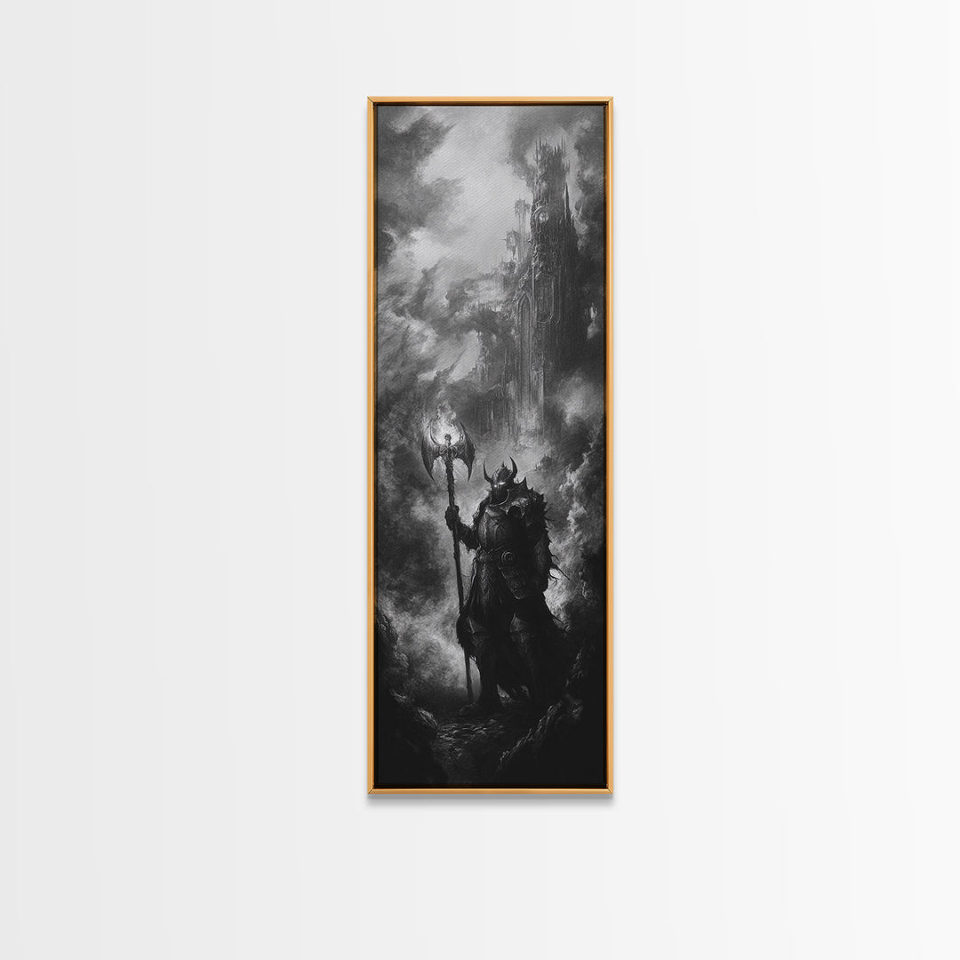 Black And White Dark Wizard Wall Art, Gothic Fantasy Canvas Print, Medieval Castle Decor, Moody Sorcerer Office Art Print