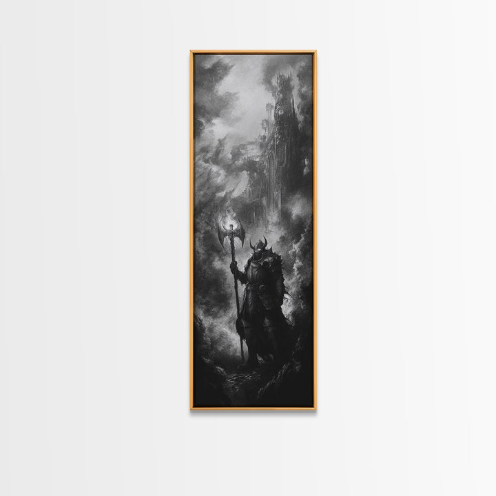 Black And White Dark Wizard Wall Art, Gothic Fantasy Canvas Print, Medieval Castle Decor, Moody Sorcerer Office Art Print