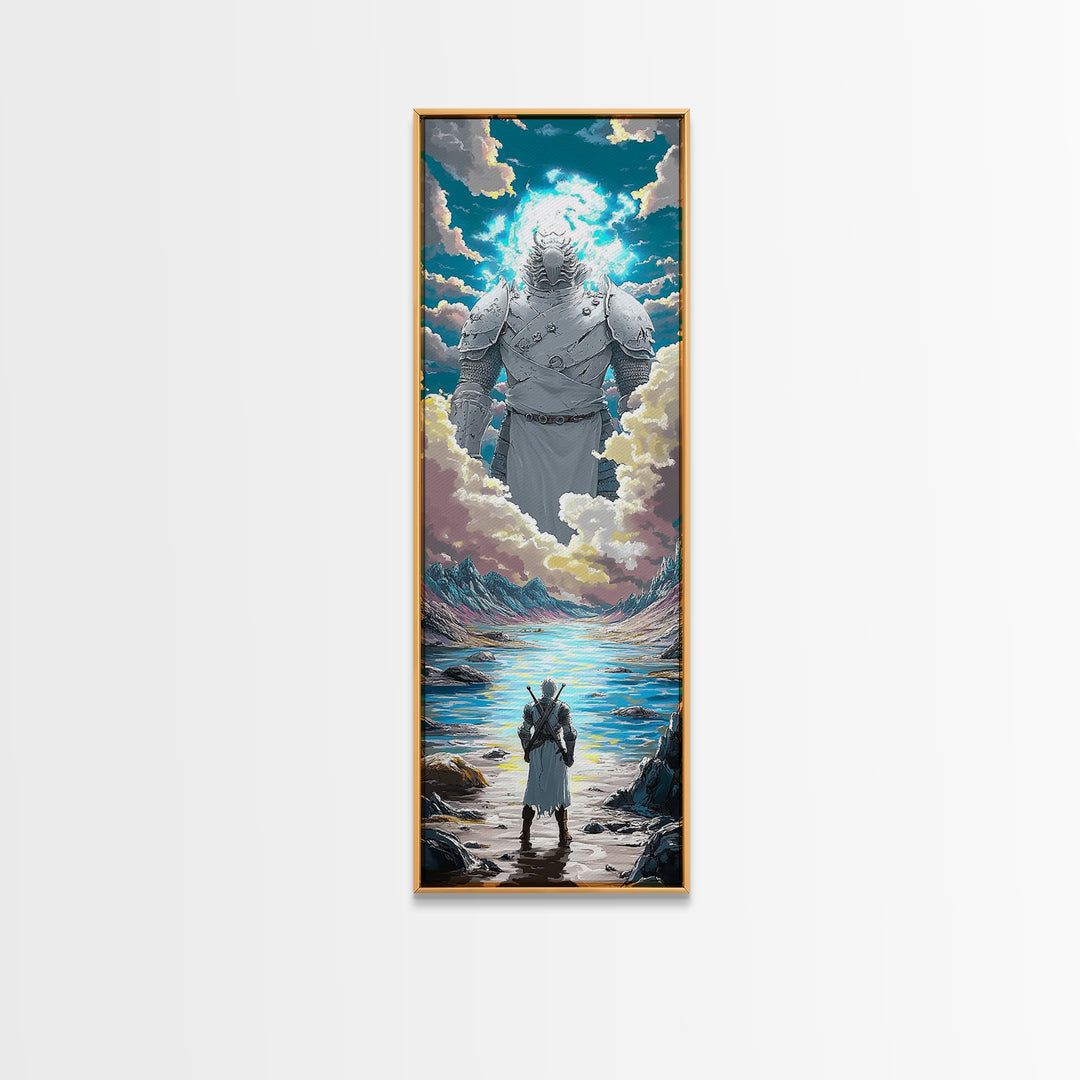 Colossal Cloud Guardian Over Alpine Lake Framed Canvas Print, Fantasy Wall Art, Celestial Decor, Statement Artwork Gift For Him
