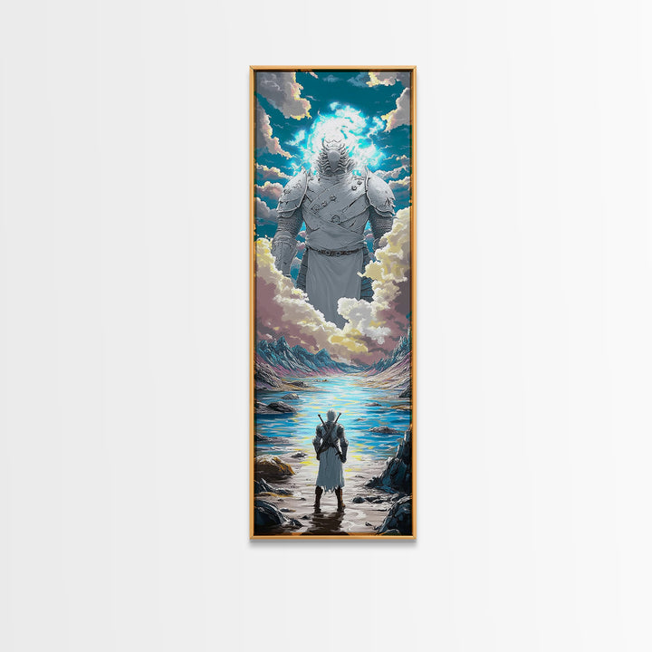 Colossal Cloud Guardian Over Alpine Lake Framed Canvas Print, Fantasy Wall Art, Celestial Decor, Statement Artwork Gift For Him