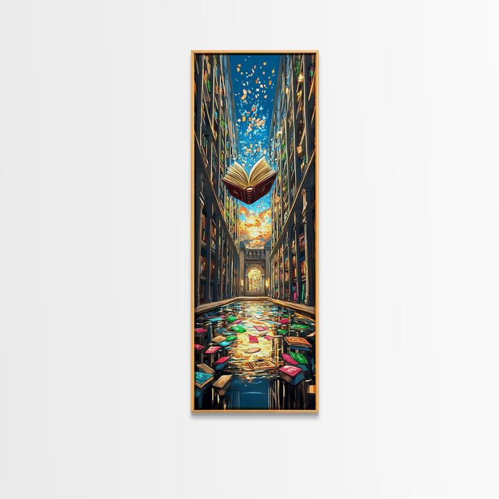 Floating Open Book In Enchanted Library Wall Art, Fantasy Reading Nook Decor, Book Lover Gift, Magical Home Decor Print Art