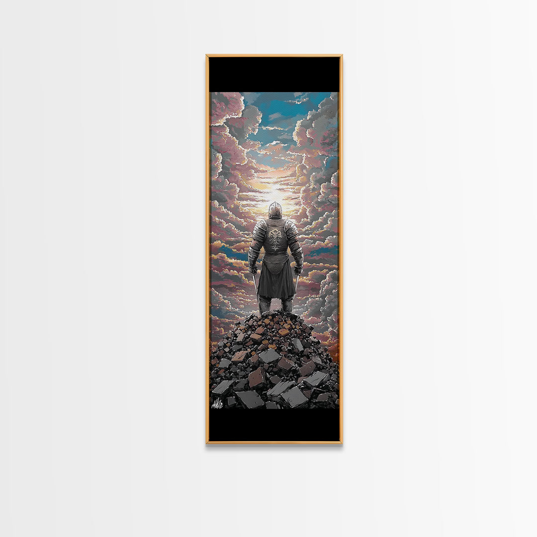 Armored Wanderer Above Cloud Sea Canvas Print, Dark Fantasy Wall Decor, Knight Artwork, Epic Adventure Gift For Him, Office Art