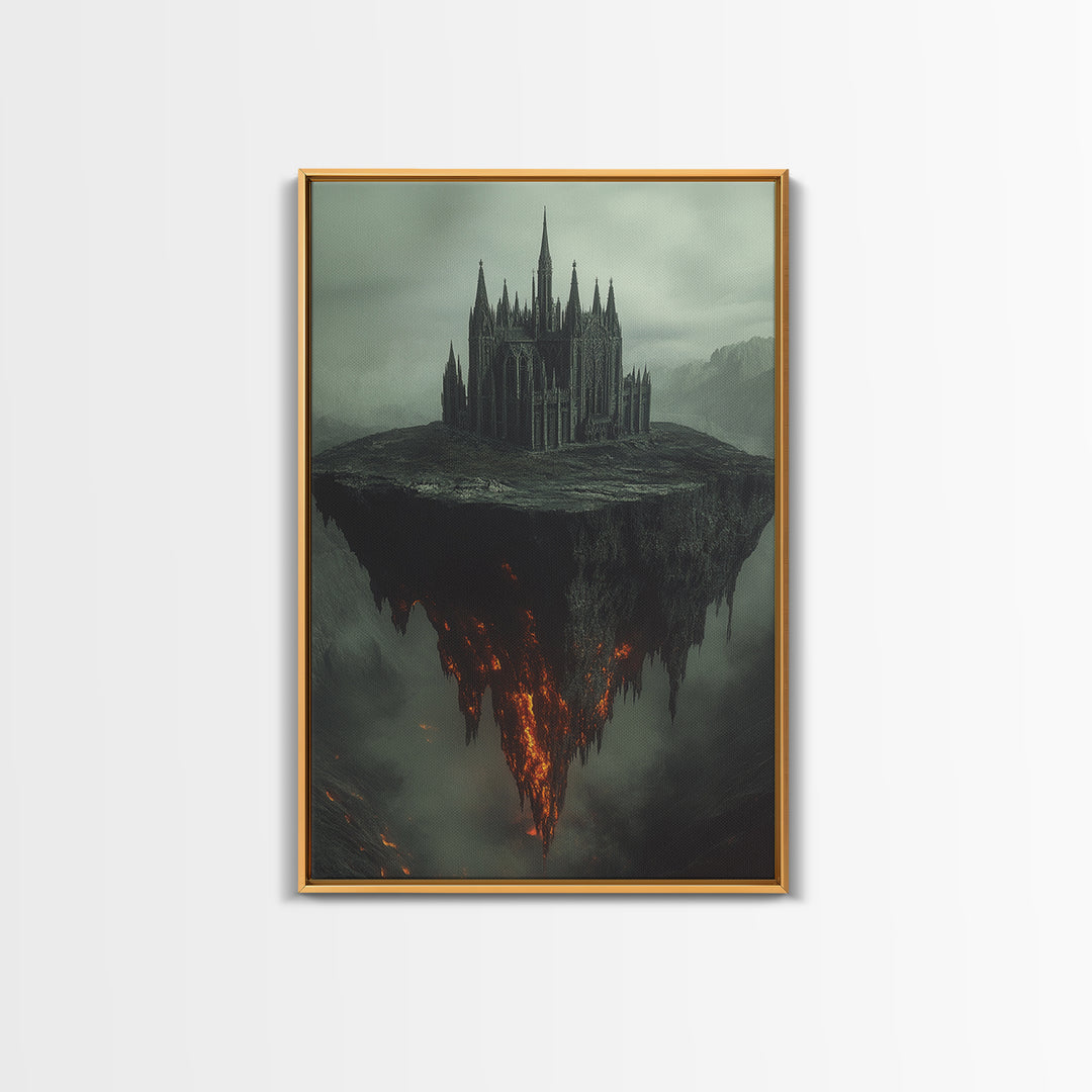 Floating Gothic Cathedral Wall Art, Dark Fantasy Canvas Print, Surreal Castle Decor, Moody Statement Artwork, Office Decor