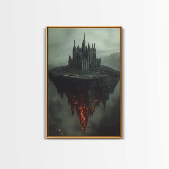 Floating Gothic Cathedral Wall Art, Dark Fantasy Canvas Print, Surreal Castle Decor, Moody Statement Artwork, Office Decor
