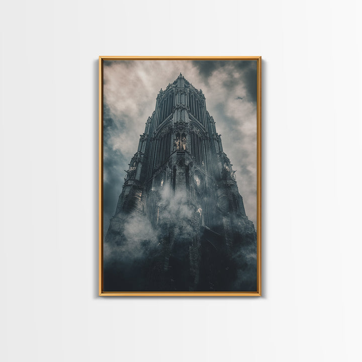 Foggy Gothic Cathedral Tower Wall Art, Dark Academia Fantasy Castle Print, Moody Architecture Decor, Gothic Wall Decor Print