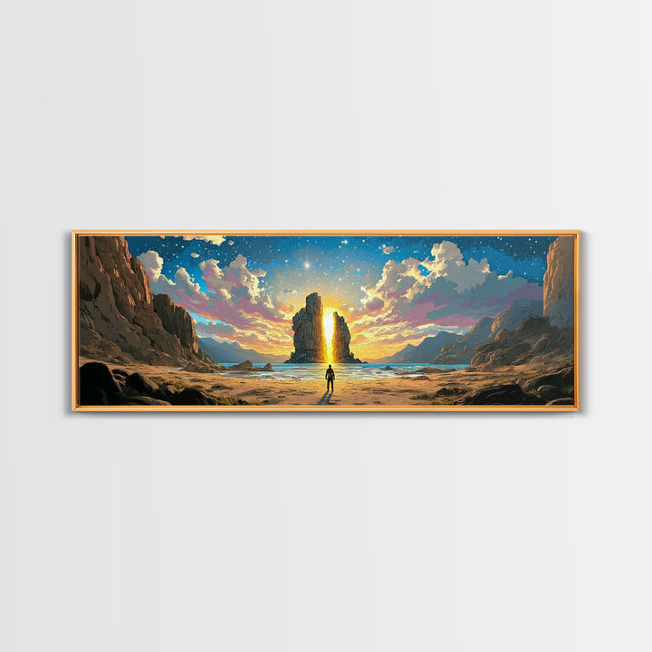 Golden Canyon Monolith At Sunrise Canvas Print, Epic Fantasy Landscape Wall Art, Modern Home Decor For Living Room Housewarming Gift