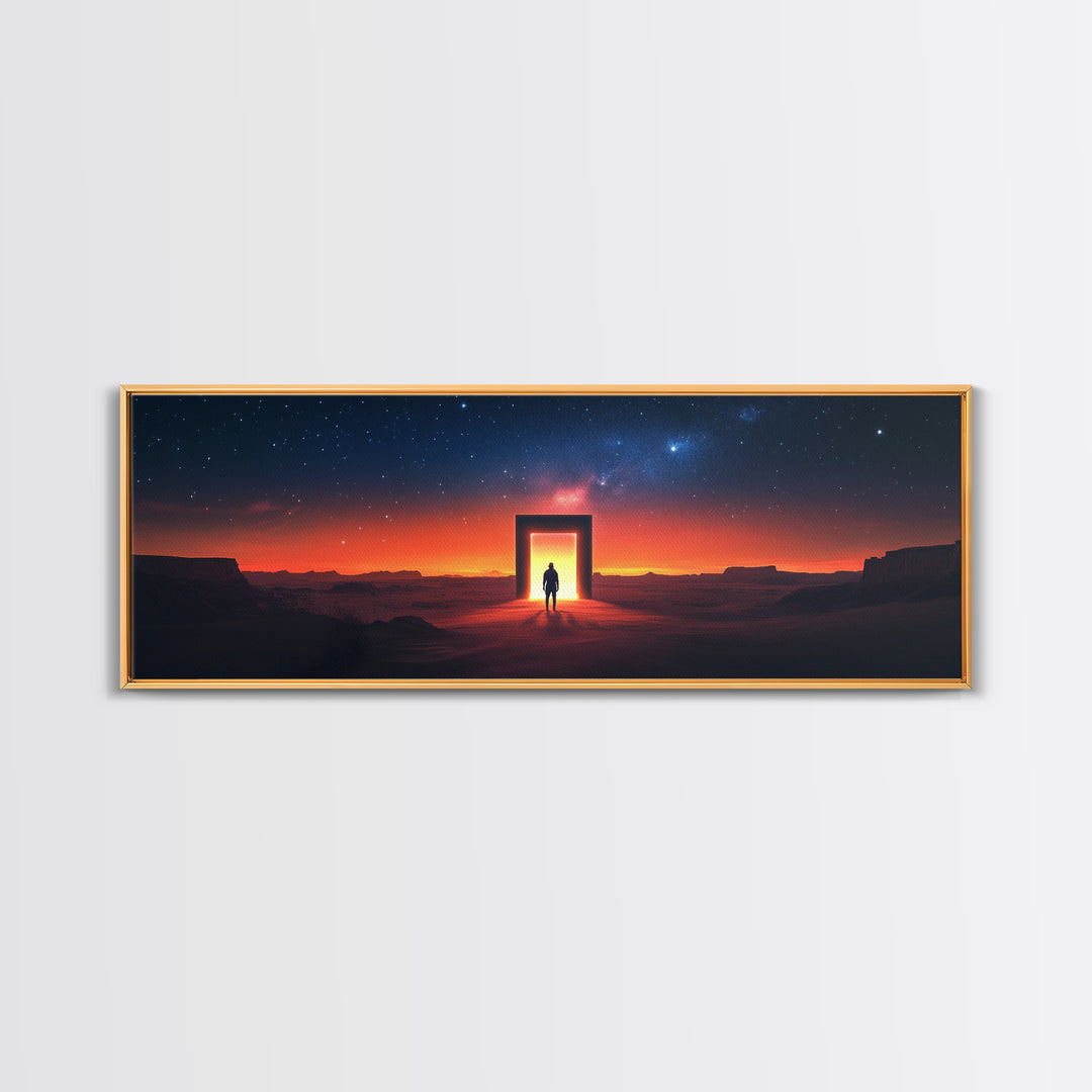 Starry Desert Portal Doorway Wall Art, Cosmic Sci Fi Landscape Canvas, Southwestern Modern Decor, Large Horizontal Print