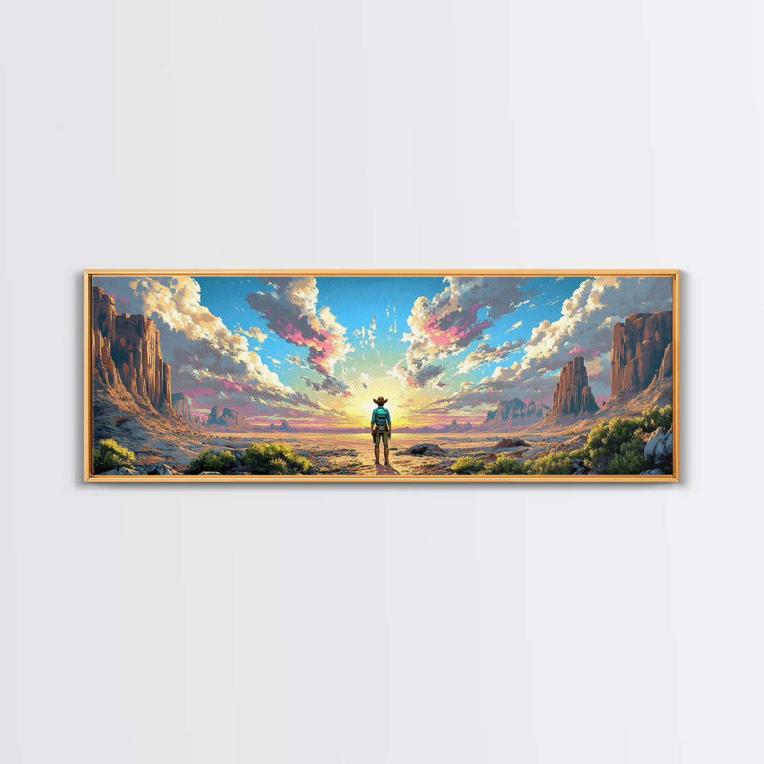 Cowboy Desert Mesa Wall Art, Vast Western Sunrise Landscape, Panoramic Canvas Print, Rustic Home Decor For Living Room Art