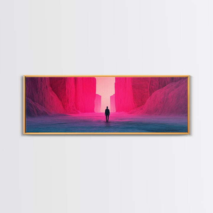 Magenta Canyon Wanderer Canvas Print, Minimalist Desert Landscape, Pink Modern Wall Art, Dramatic Statement Living Room Decor