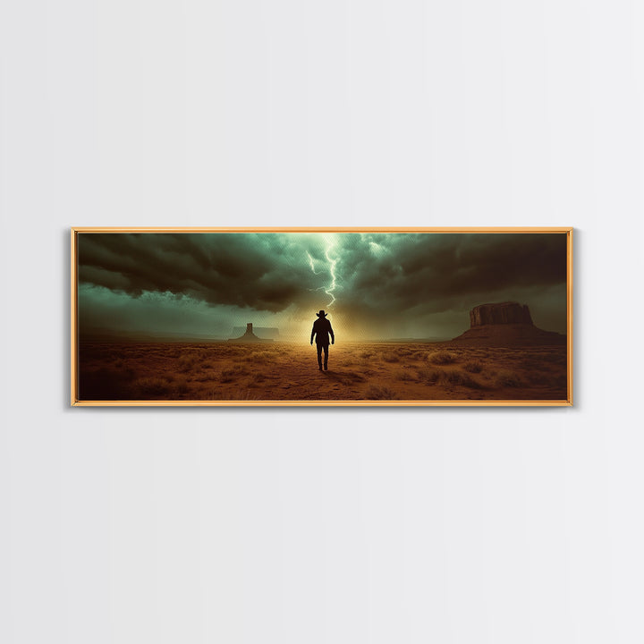 Lightning Storm Desert Cowboy Canvas Print, Large Moody Rustic Western Landscape, Dramatic Wall Art, Masculine Office Decor