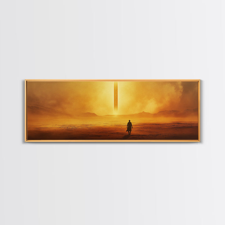 Golden Desert Monolith Wall Art, Cinematic Sci Fi Landscape, Minimalist Canvas Print, Warm Earth Tone Living Room Decor Art