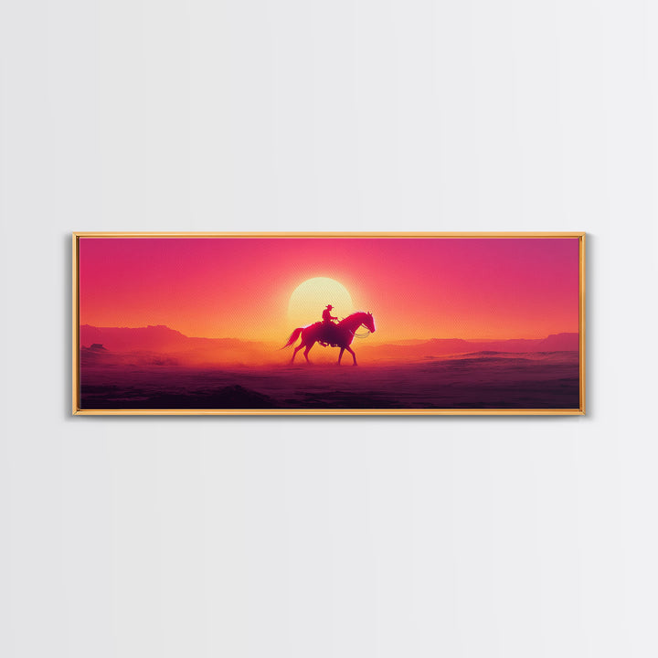 Silhouette Cowboy Riding Horse At Desert Sunset Wall Art, Western Landscape Print, Southwestern Decor, Gift For Him, Man Cave Decor