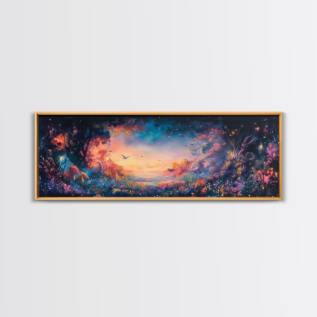 Twilight Enchanted Forest Meadow Canvas Print, Fantasy Landscape Wall Art, Moody Whimsical Decor For Bedroom And Office Gift