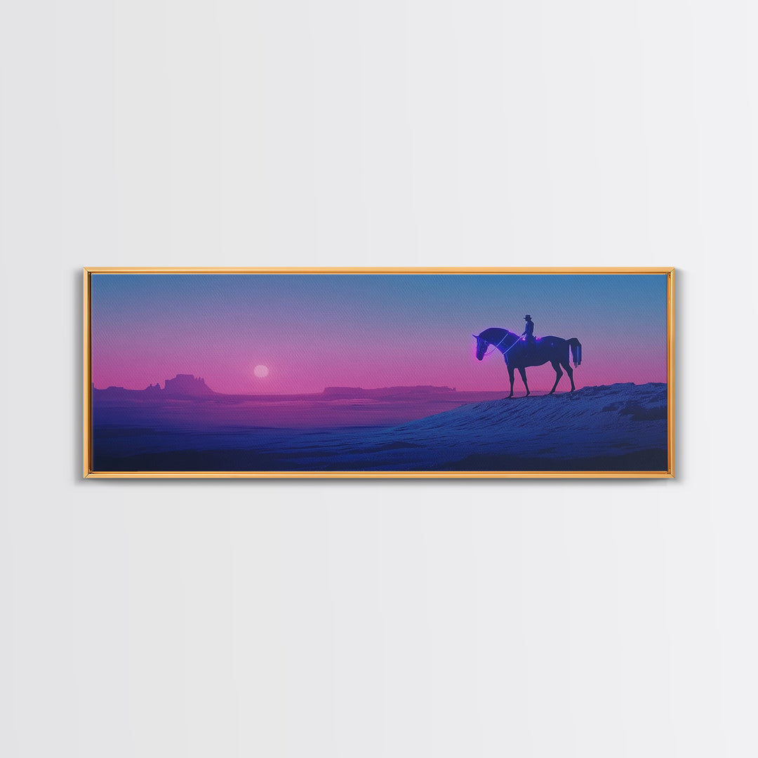 Purple Desert Cowboy Horse Sunset Canvas Print, Western Wall Art, Southwestern Decor, Masculine Office Decor, Gift For Him
