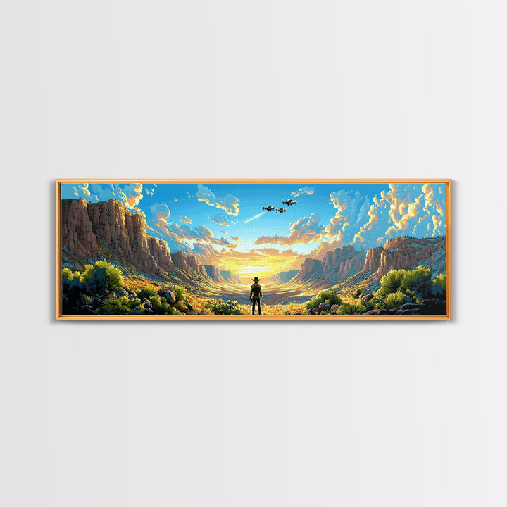 Sunlit Canyon Cowboy Wall Art, Panoramic Canvas Print, Southwestern Landscape, Western Decor, Large Living Room Wall Decor