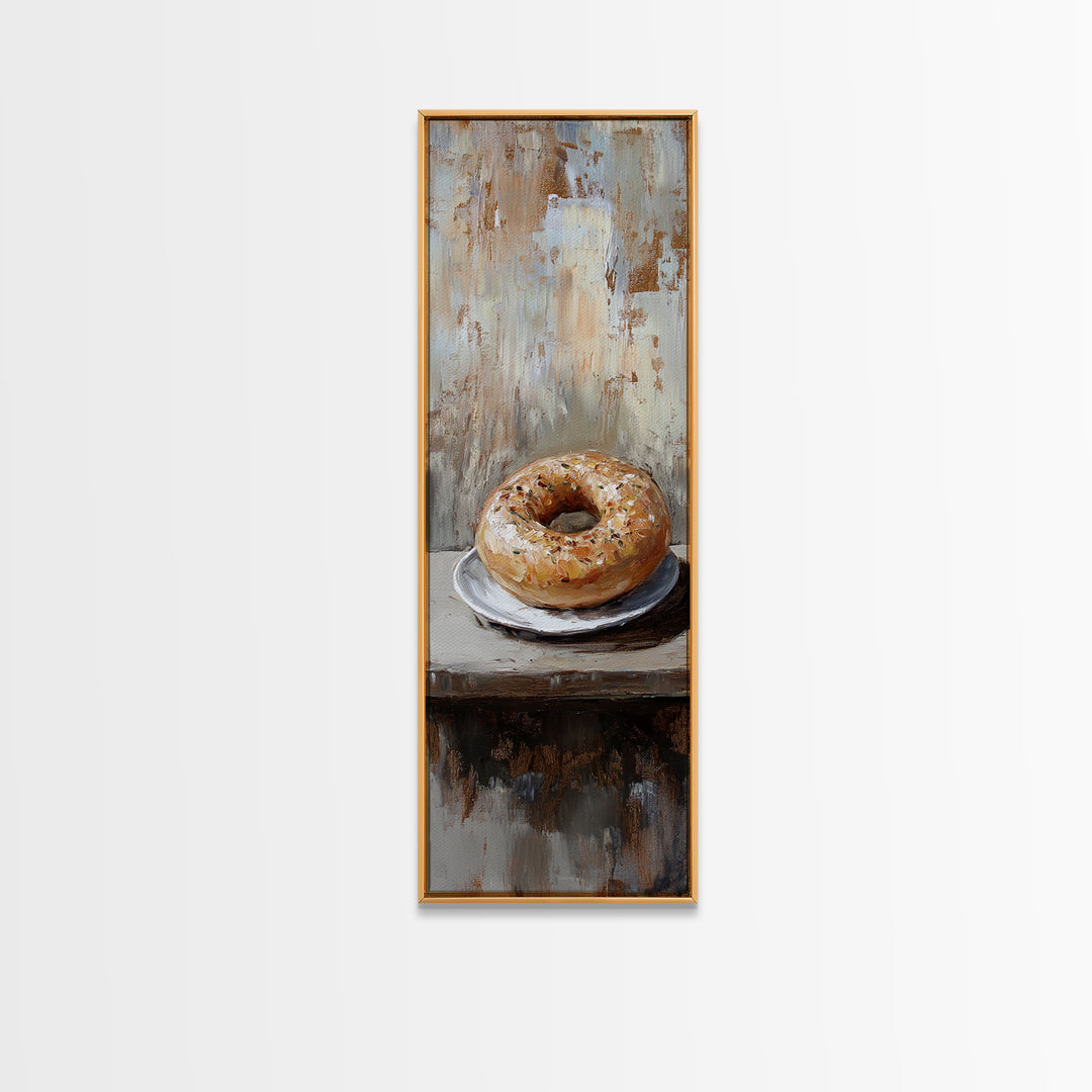 Glazed Bagel On Plate Still Life Wall Art, Rustic Kitchen Decor, Bakery Art Print, Foodie Gift, Farmhouse Cafe Home Decor