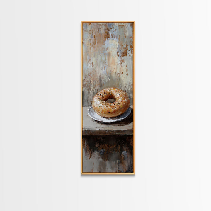 Glazed Bagel On Plate Still Life Wall Art, Rustic Kitchen Decor, Bakery Art Print, Foodie Gift, Farmhouse Cafe Home Decor