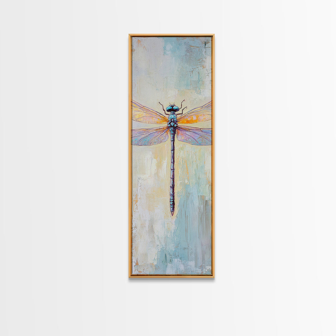 Iridescent Dragonfly Framed Canvas Print, Nature Wall Art, Insect Illustration, Coastal Blue Decor, Gift For Nature Lover