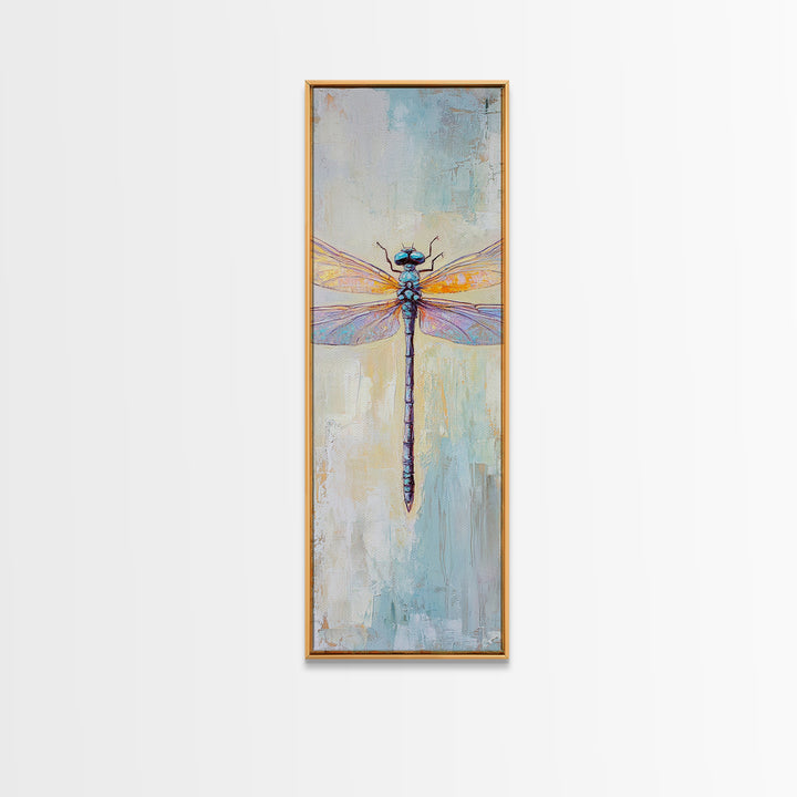 Iridescent Dragonfly Framed Canvas Print, Nature Wall Art, Insect Illustration, Coastal Blue Decor, Gift For Nature Lover