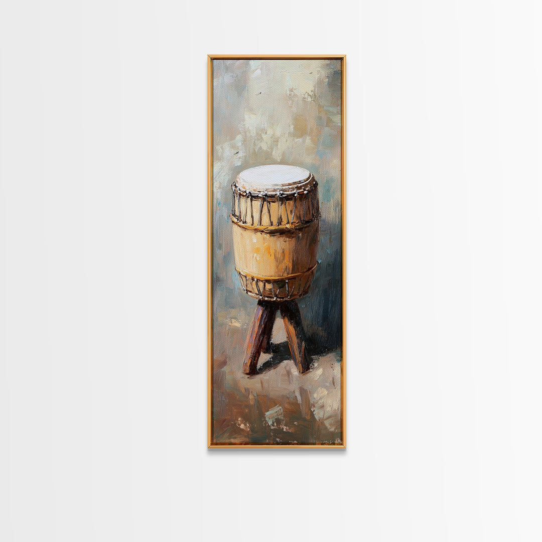 Rustic Tribal Drum Oil Painting Wall Art, Music Room Decor, African Inspired Art, Boho Home Decor, Gift For Music Lover, Unique Gift