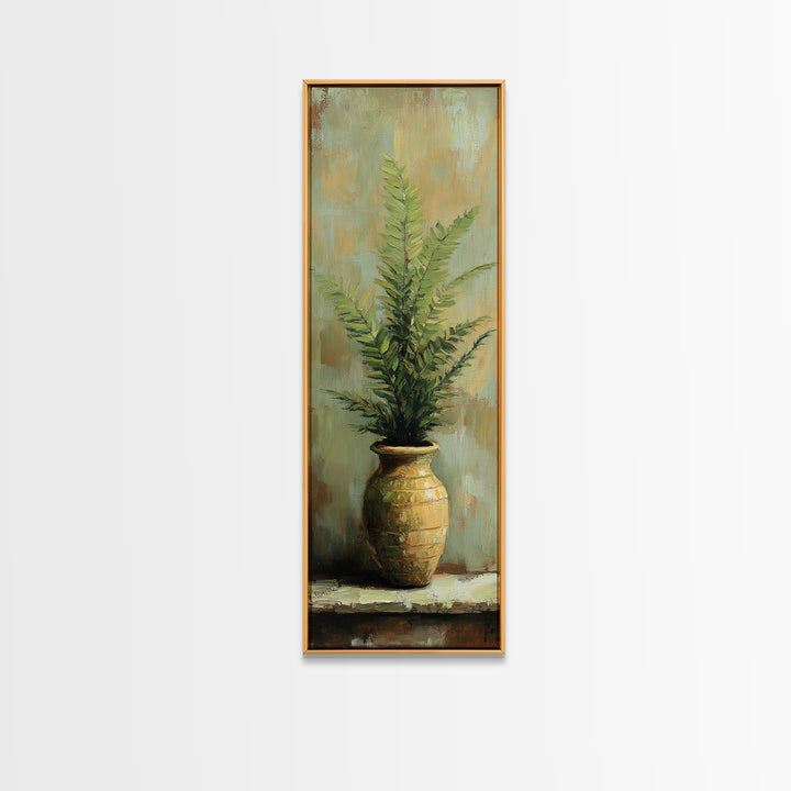 Green Fern In Golden Vase Canvas Print, Botanical Wall Art, Rustic Farmhouse Home Decor, Nature Living Room Art Gift For Her