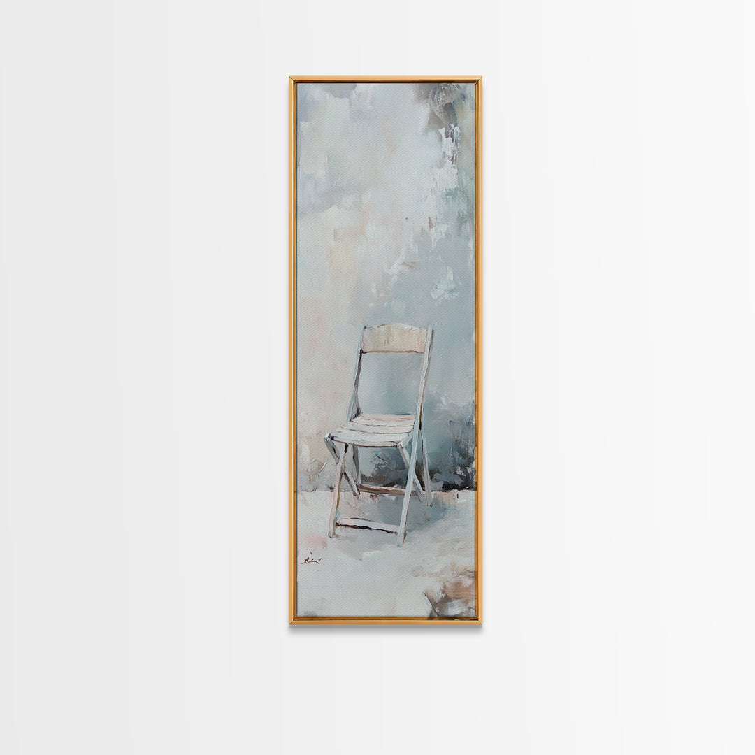 Minimal White Folding Chair Framed Canvas Print, Neutral Wall Art, Minimalist Living Room Decor, Office Decor, Japandi Art