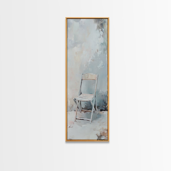 Minimal White Folding Chair Framed Canvas Print, Neutral Wall Art, Minimalist Living Room Decor, Office Decor, Japandi Art