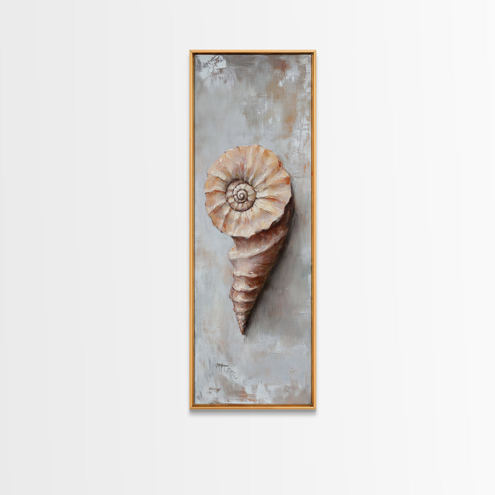 Textured Spiral Seashell Framed Canvas Print, Coastal Wall Art, Beach House Decor, Nautical Bathroom Art, Ocean Gift For Her