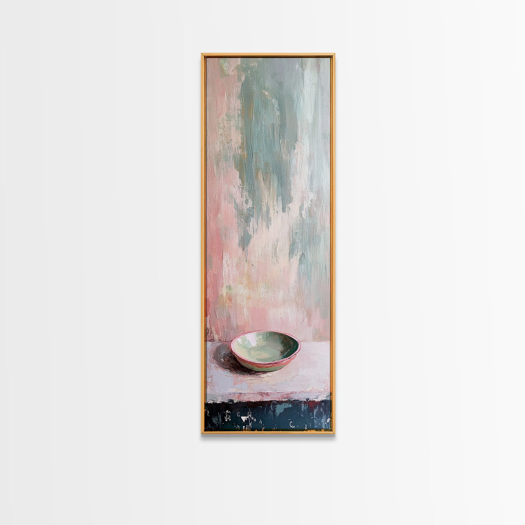 Pastel Bowl Still Life With Textured Pink Blue Wall Art, Minimalist Canvas Print, Modern Kitchen Decor, Neutral Home Decor