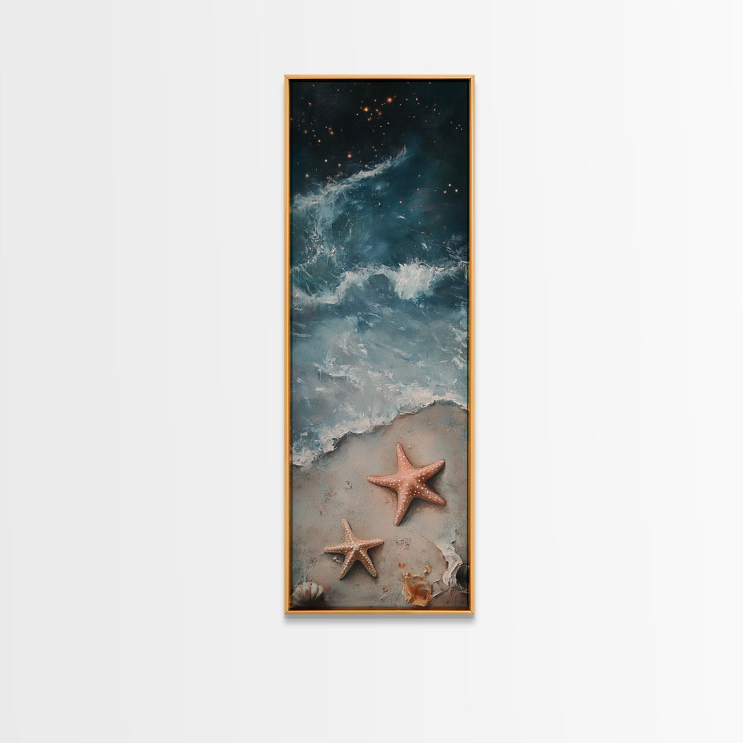 Starfish On Sandy Shore With Moody Ocean Waves Canvas Print, Coastal Wall Art, Beach House Decor, Nautical Gift For Living Room Decor