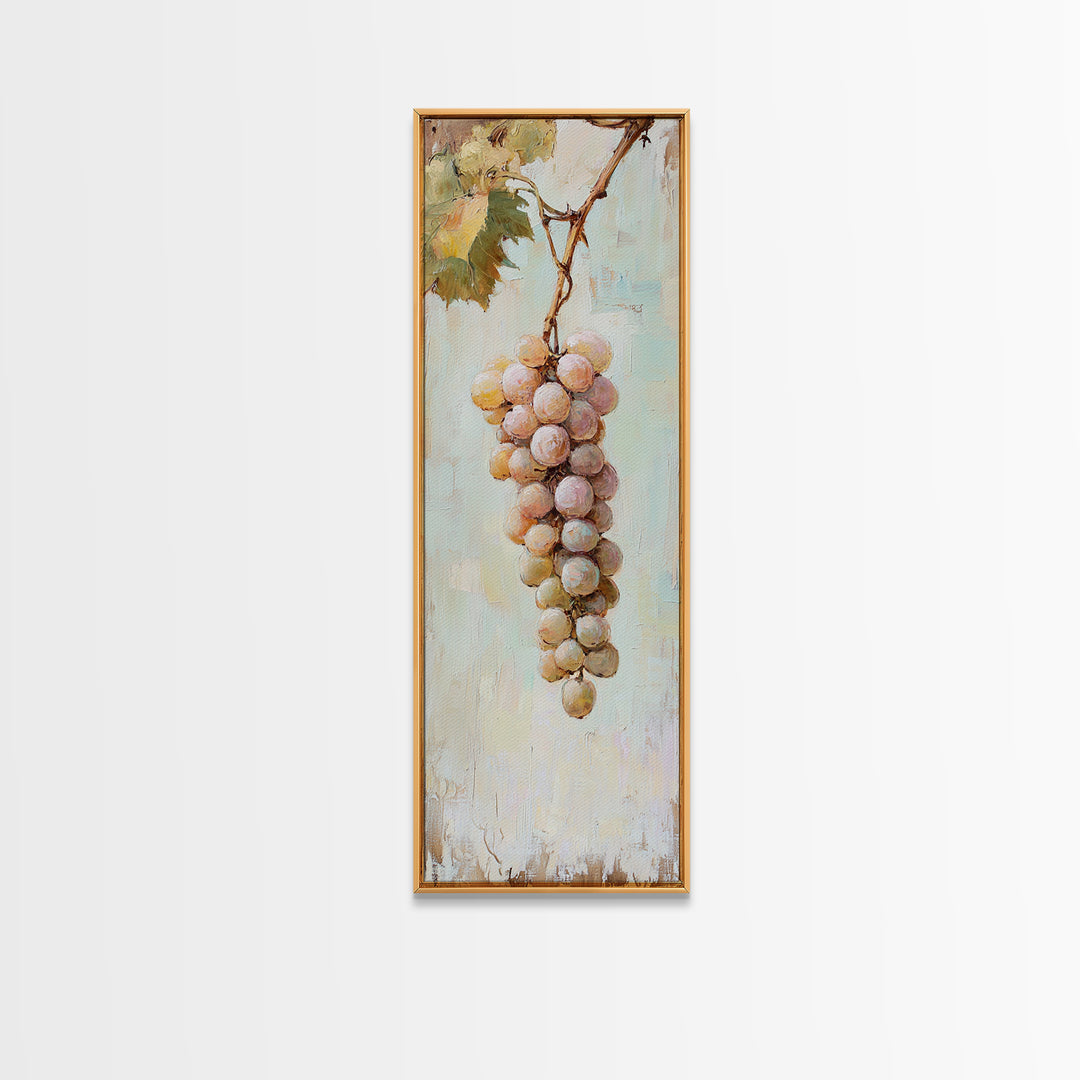 Soft White Grapes Hanging From Vine Canvas Print, French Country Wall Art, Rustic Kitchen Decor, Vineyard Gift For Her, Home Decor