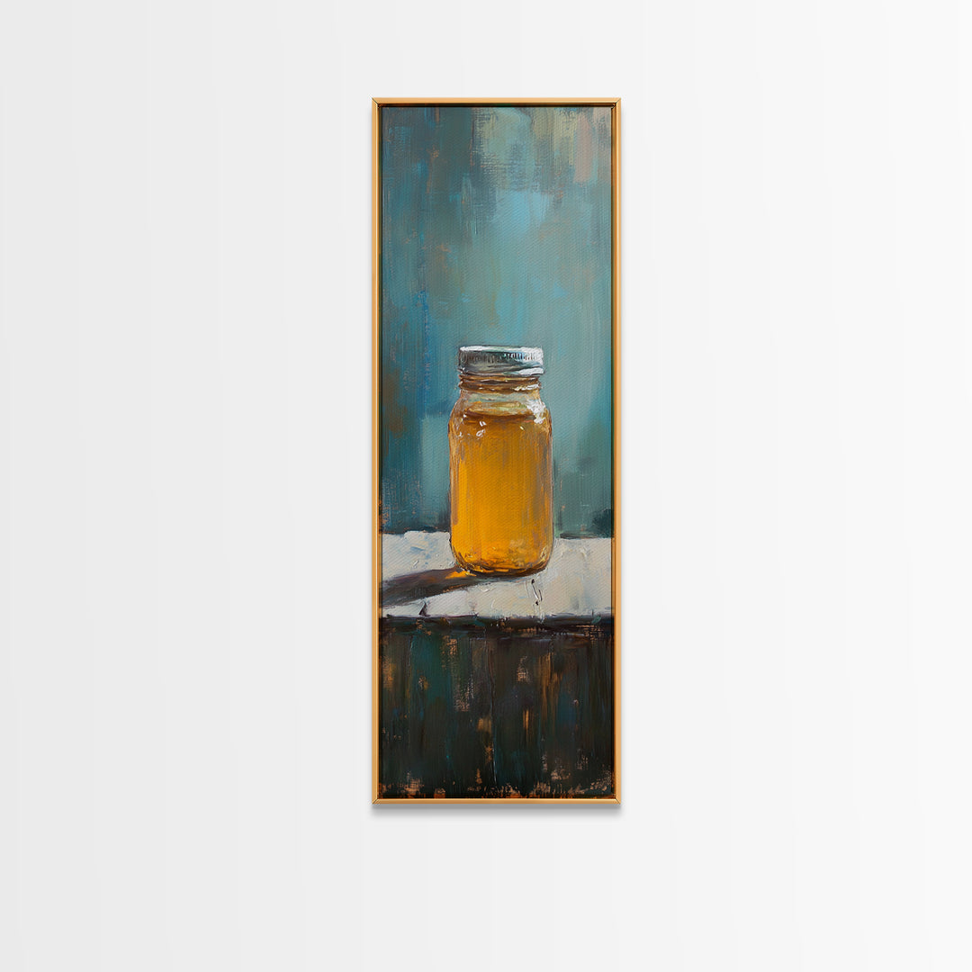 Amber Honey Jar Still Life Canvas Print, Rustic Kitchen Wall Art, Farmhouse Decor, Warm Neutral Food Art Home Decor Gift For Her