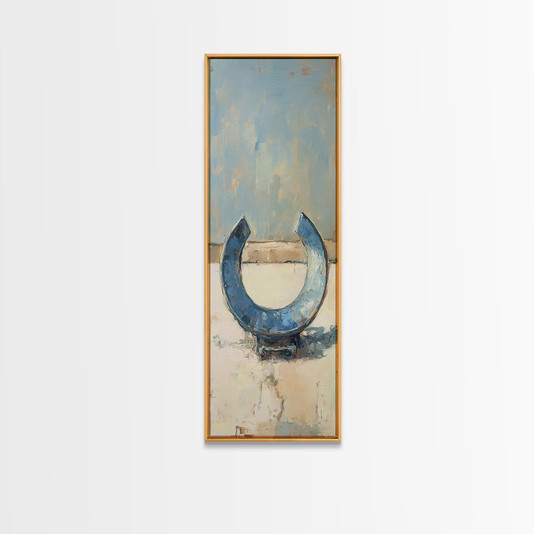 Blue Horseshoe Rustic Western Wall Art, Farmhouse Country Canvas Print, Lucky Horse Decor, Cowgirl Home Decor Gift For Him Or Her