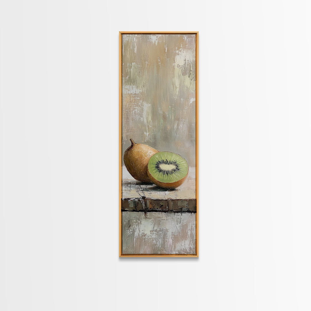Kiwi Fruit Still Life Canvas Print, Minimalist Kitchen Wall Art, Neutral Food Painting, Rustic Dining Room Decor, Gift For Foodie