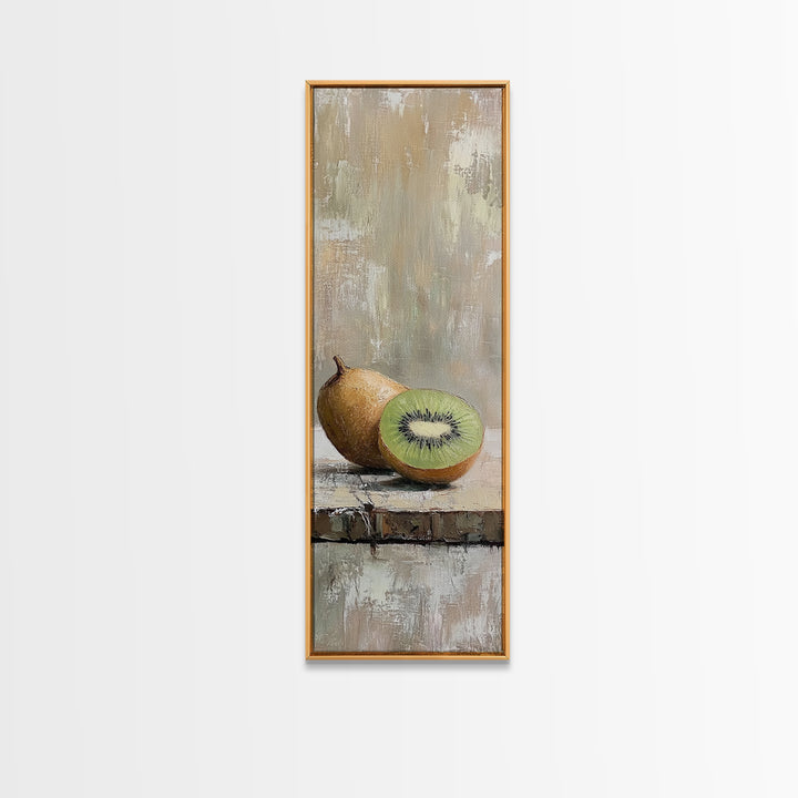 Kiwi Fruit Still Life Canvas Print, Minimalist Kitchen Wall Art, Neutral Food Painting, Rustic Dining Room Decor, Gift For Foodie