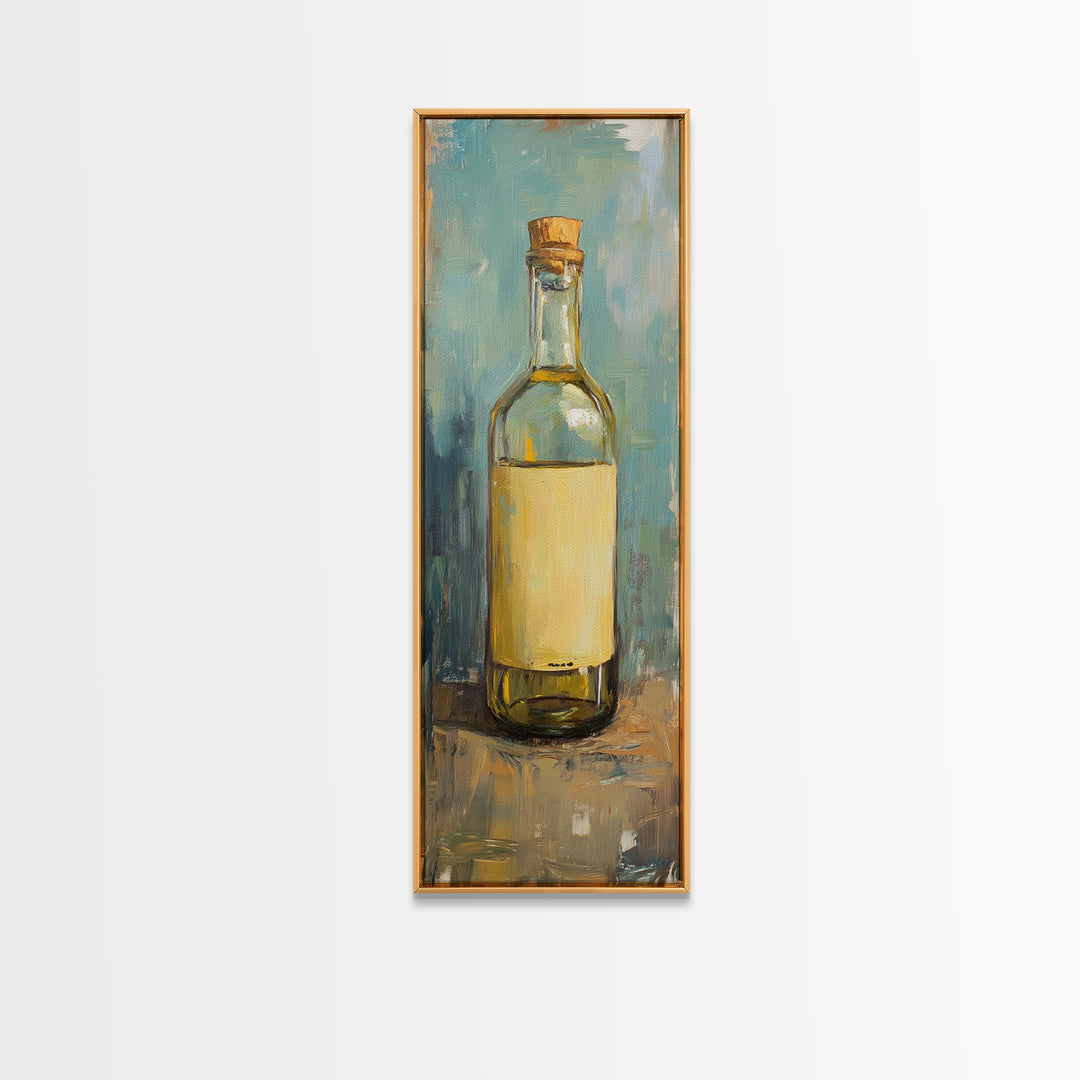 Golden Olive Oil Bottle Canvas Print, Mediterranean Kitchen Wall Art, Still Life Painting, Rustic Kitchen Decor, Foodie Gift