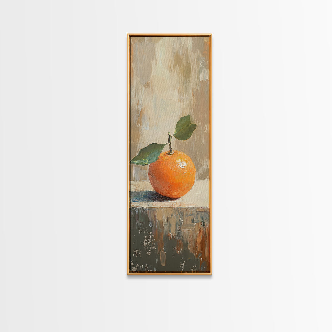 Orange With Green Leaves Canvas Print, Fruit Still Life Wall Art, Kitchen Wall Decor, Citrus Art Print, Modern Home Decor